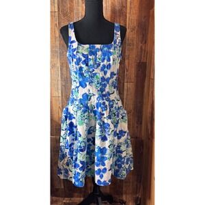 LAUREN Ralph Lauren Blue Floral Sleeveless Cotton Dress‎ Women's Size 8